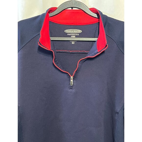 Pebble Beach Navy Blue 1/4 Zip Pullover With Red Accents Size L - Picture 7 of 10